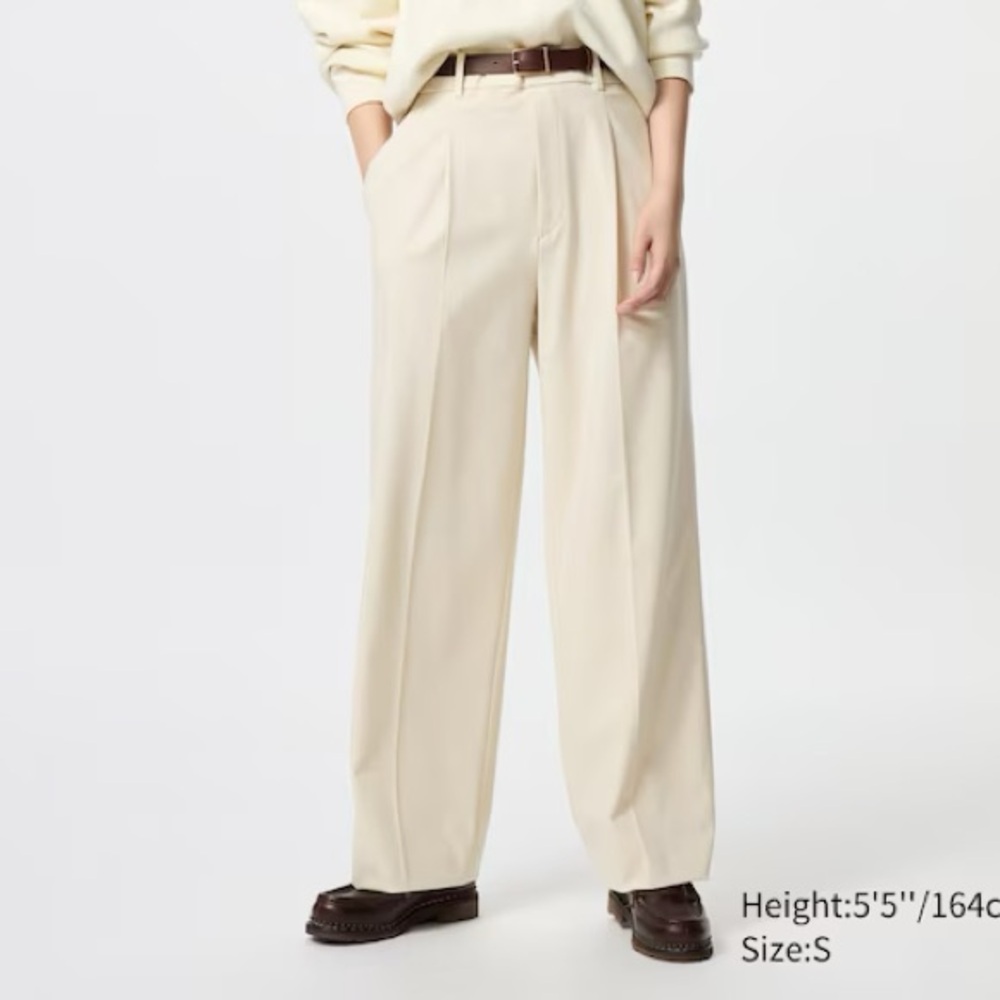 Uniqlo Wide Leg Pleated Pants in Cream